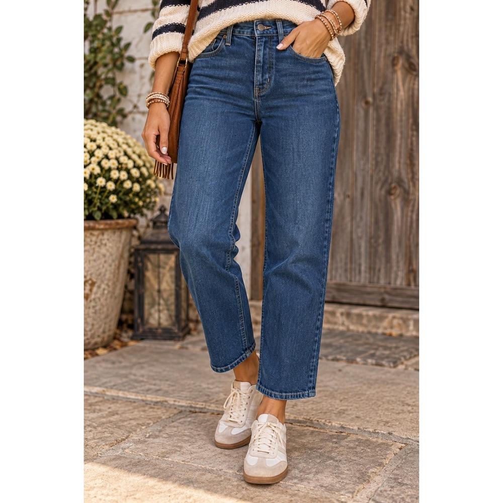 Old Navy Extra High-Rise Sky-Hi Straight Dark Wash Jeans 4 Petite Slim Crop